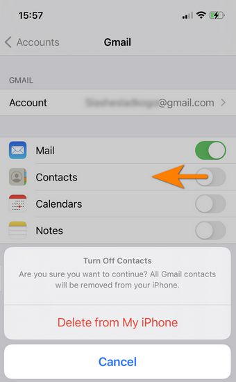 delete gmail contacts from iphone