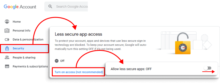 Turning Less Secure Apps setting on in Google Settings