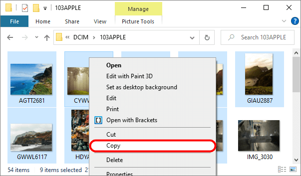 Copying iPhone videos using Windows Explorer