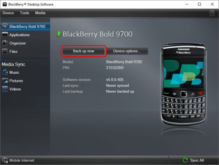 BlackBerry backup process