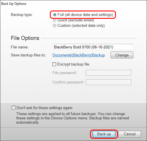 BlackBerry backup options