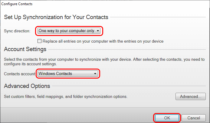 Setting up BlackBerry contact transfers