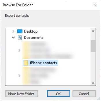 Browse for folder to save contacts