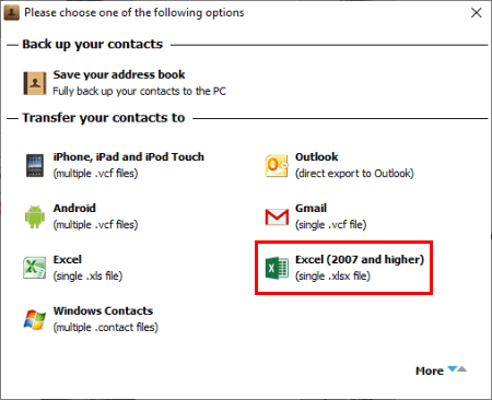 Exporting iPhone contacts to Excel using CopyTrans Contacts