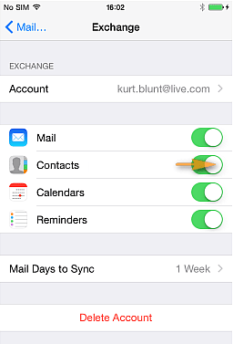 iPhone Exchange contact settings