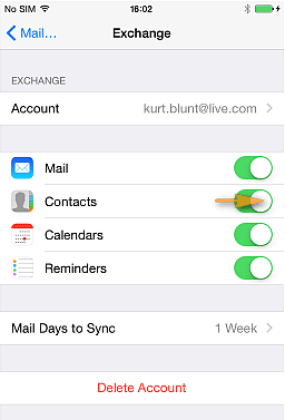 exchange account iphone