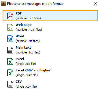 Selecting format for exporting Viber messages