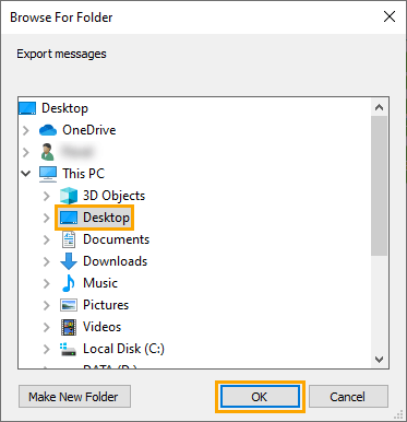 Seletcting a PC folder to save contacts