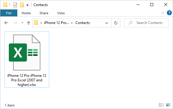 iPhone contacts in Excel document
