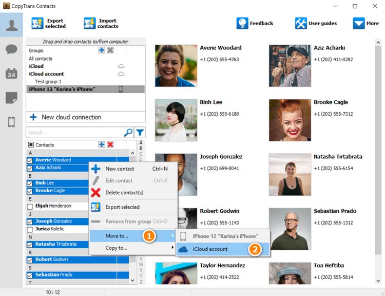 select contacts to move