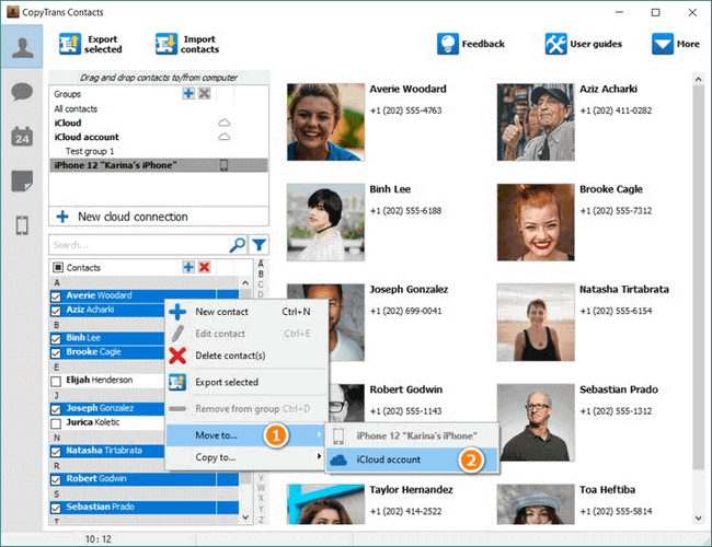Use CopyTrans Contacts to move local contacts to icloud