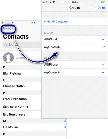 Find the source of contacts in iPhone