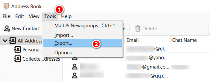 Export contacts from Thunderbird Address Book