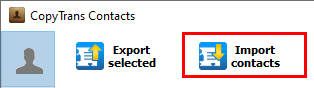 CopyTrans Contacts import button to transfer windows contacts to iphone