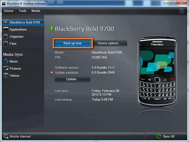 Back up Blackberry phone on your PC