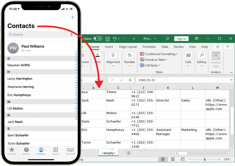 Transfer iPhone contacts to Excel with CopyTrans Contacts
