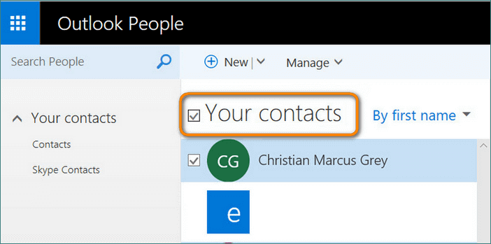 Choose contacts to export in Outlook