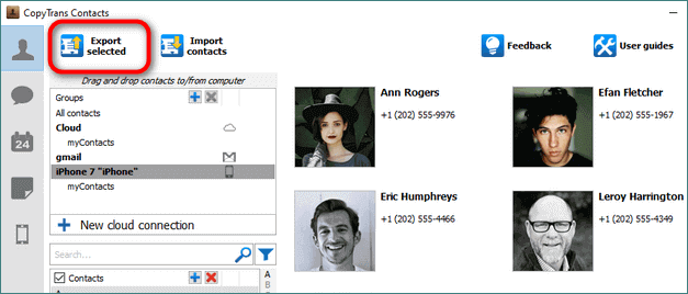 Export selected contacts with ctc