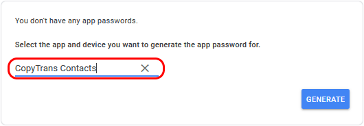 Generate app password for CopyTrans