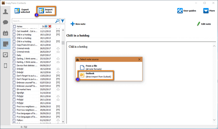 Import notes iPhone from Outlook