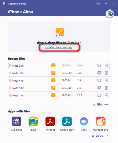 Select files to import manually