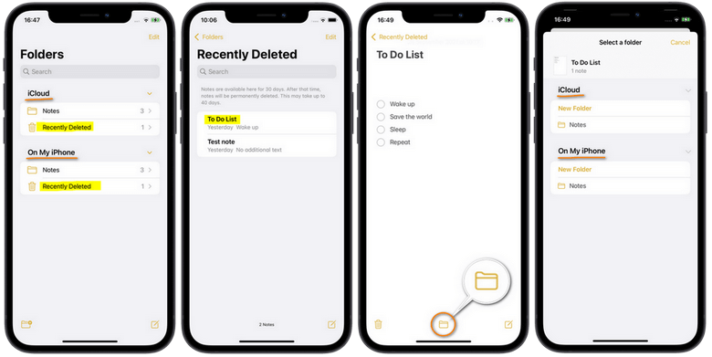 recently deleted notes on iphone folder recovery