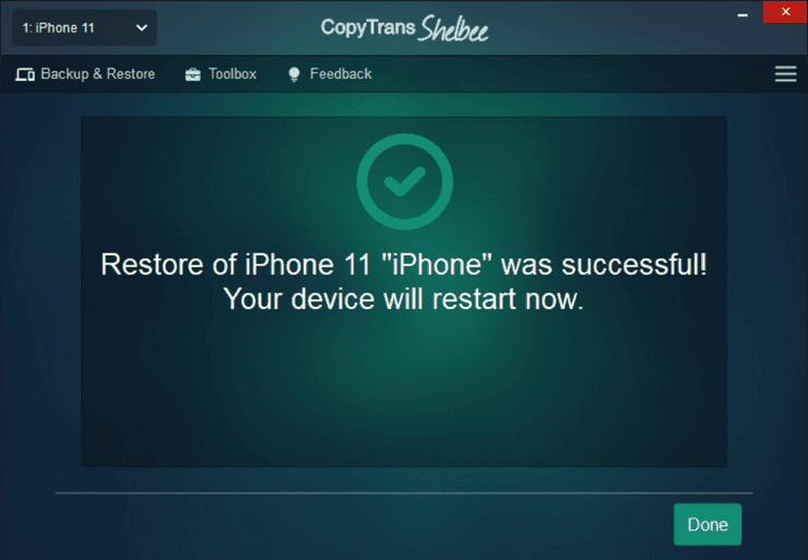 restore successful