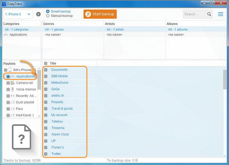 main program window listing ios apps
