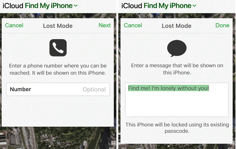 find my iphone last location lost number setup