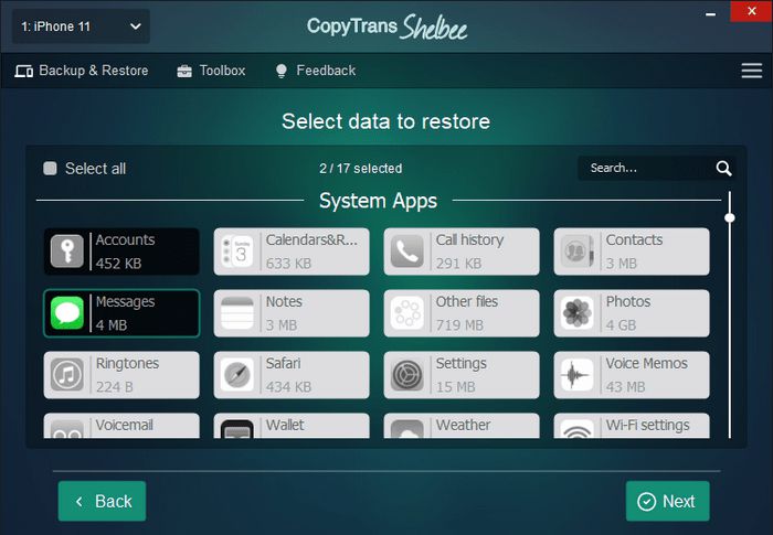 Recover deleted messages on iPhone using CopyTrans Shelbee