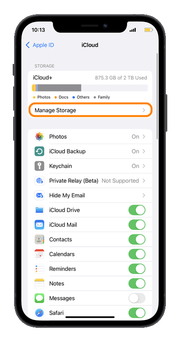 icloud choose manage storage