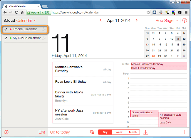 iphone calendar appearing in icloud account via web browser window