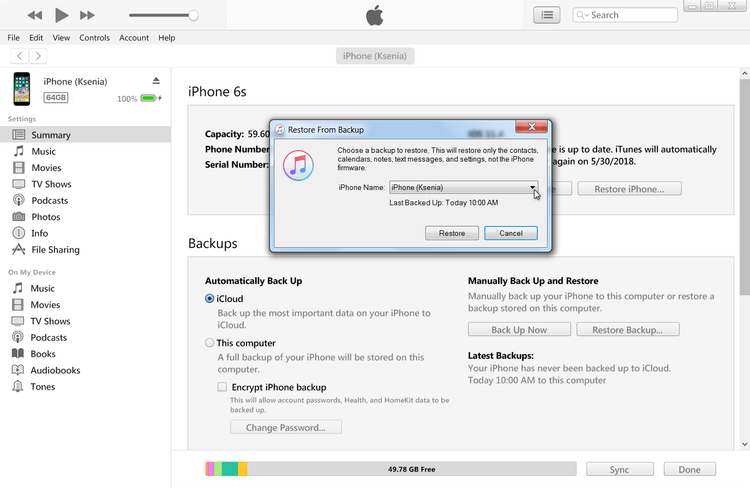 choose the backup to retrieve deleted videos