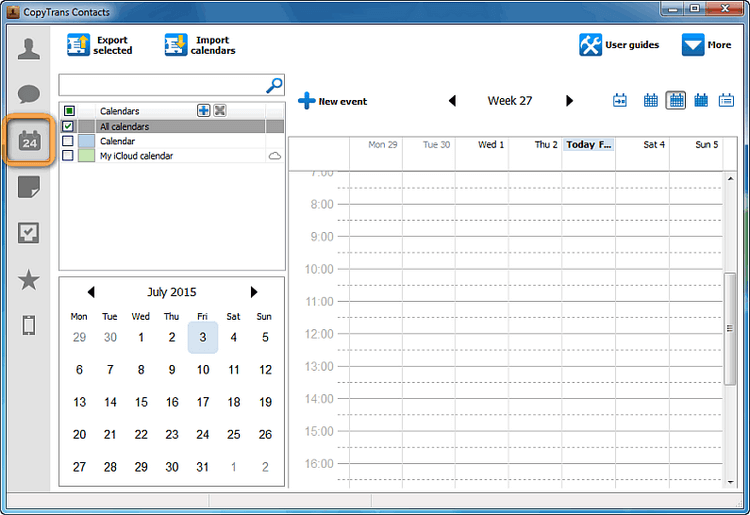 ctc calendars tab main window