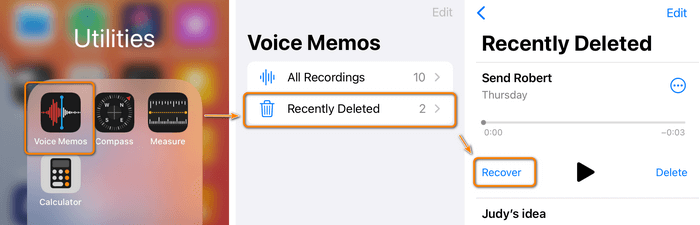 recently deleted voice memos folder