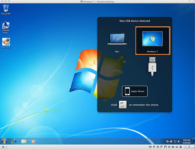 attach iphone to parallels desktop on mac os x