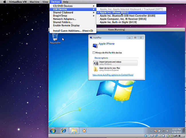 connect iphone to copytrans on virtual machine