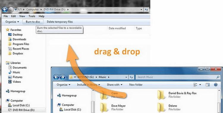 burn a cd using drag and drop