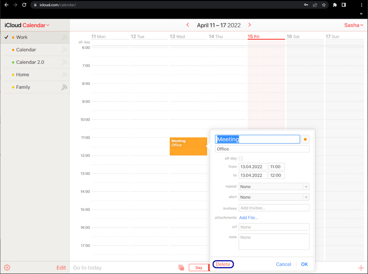 how to delete events on calendar