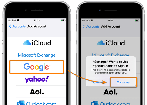 attach google account to iphone