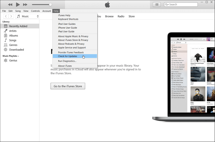 Choose Check for Updates in iTunes