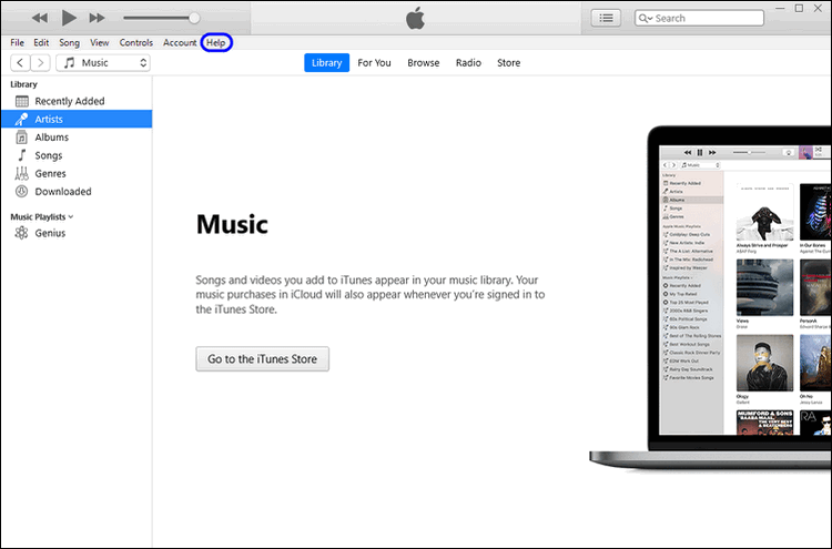 Navigate to the Help tab in iTunes