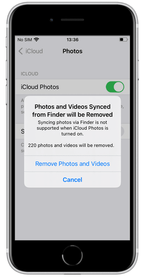 photos synced from finder will be removed