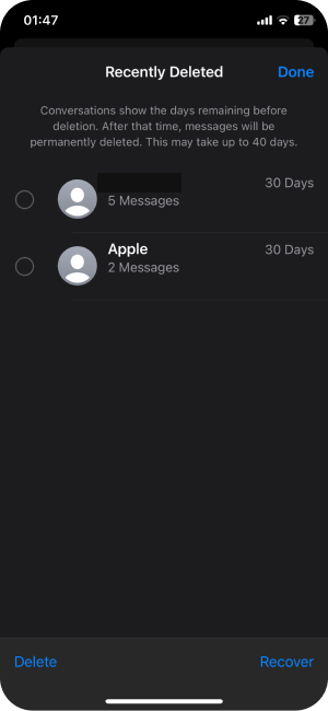 Recover messages from Deleted in Message App