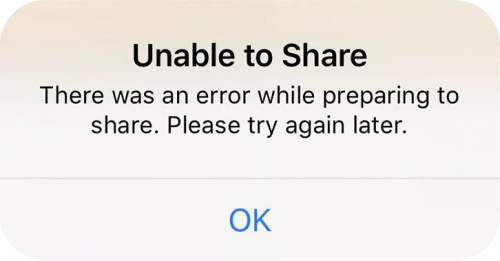 Unable to share photos error on iPhone