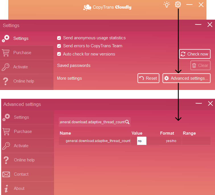 How to change advanced settings in CopyTrans Cloudly