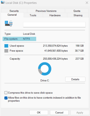 Disk is NTFS formatted