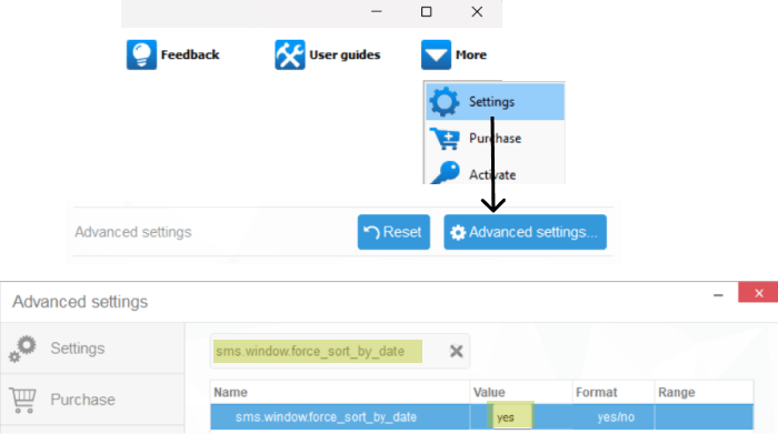 Change advanced settings in CopyTrans Contacts