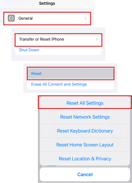 How to reset iPhone setting under iOS 17