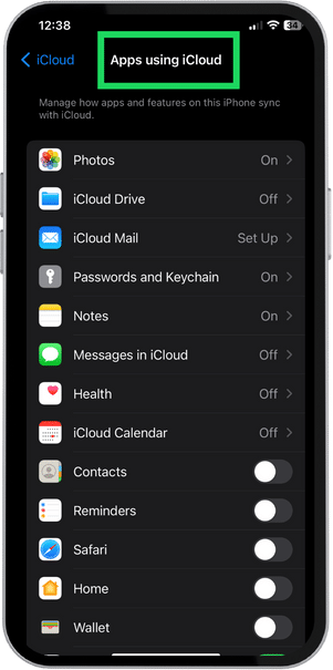 Check what Apps store data in iCloud